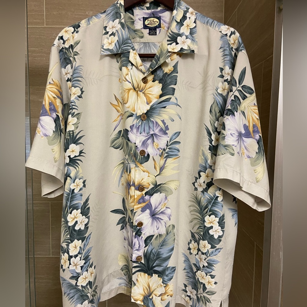 Tommy Bahama Men Hawaiian Shirt Men’s Large Hibiscus S/S Button-up Vintage